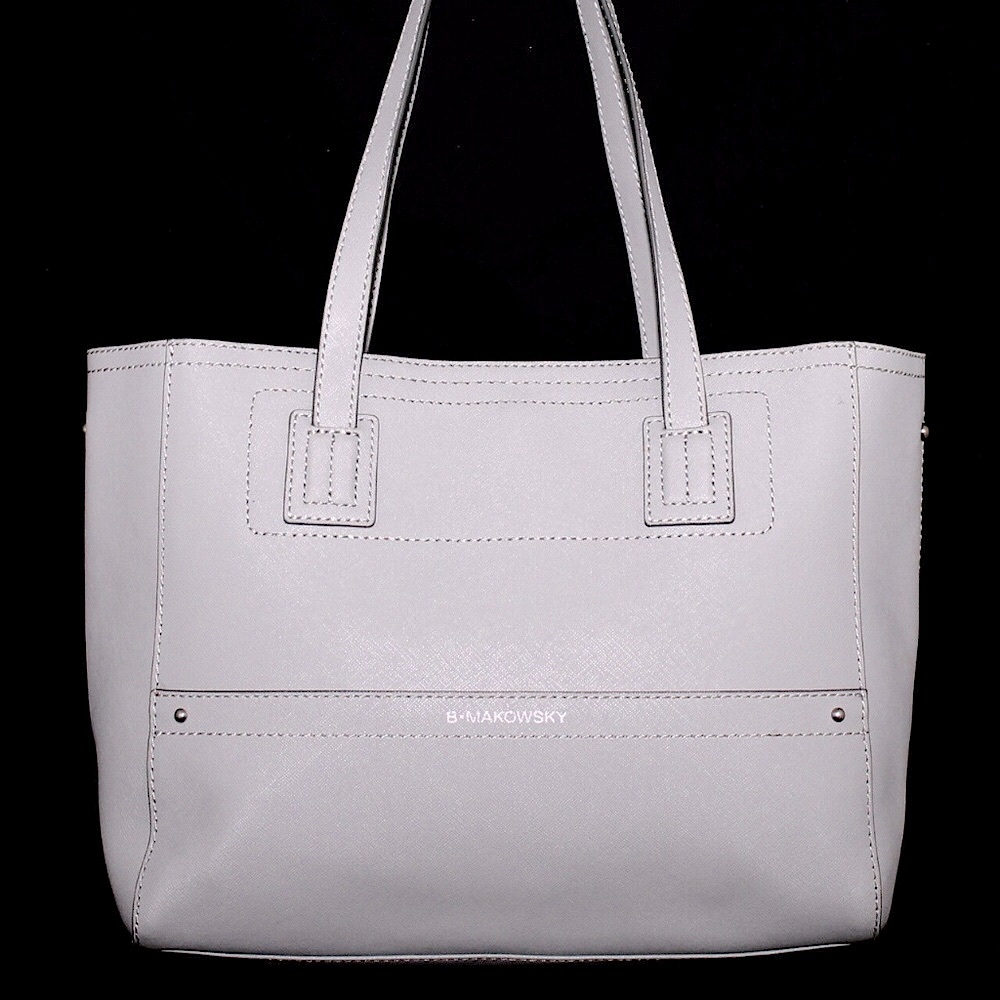 B. Makowsky Small Saffiano Gray Leather Handbag Purse